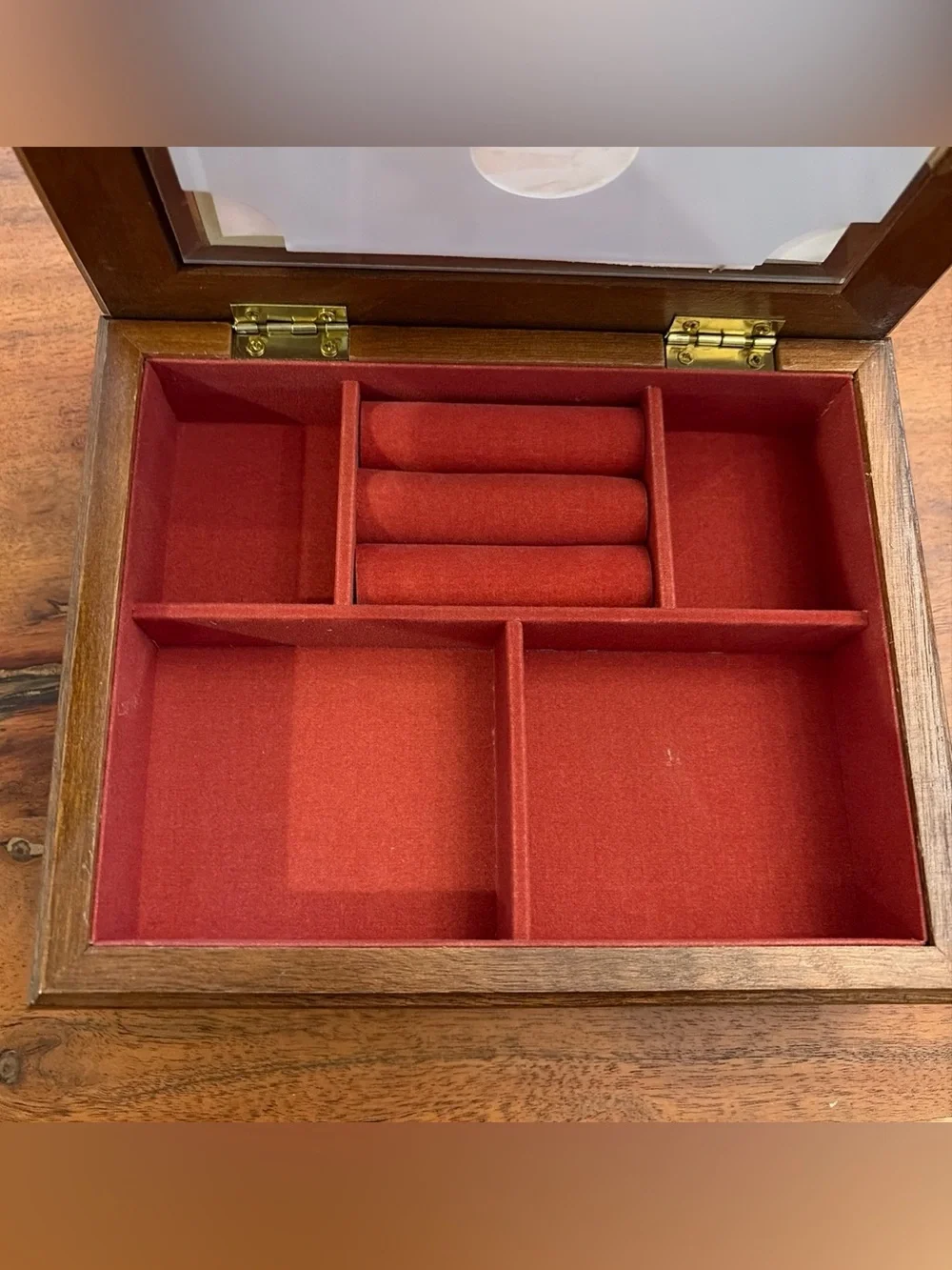 Vintage Wood Photo Frame Jewelry Box Velvet Lined Trinket Keepsake Chest 8